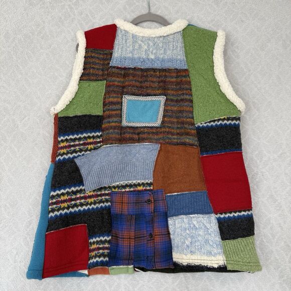 Handmade Sherpa Patchwork Vest Womens XL Wool Funky Artsy Hippie Boho Gypsy 70s - Picture 8 of 11